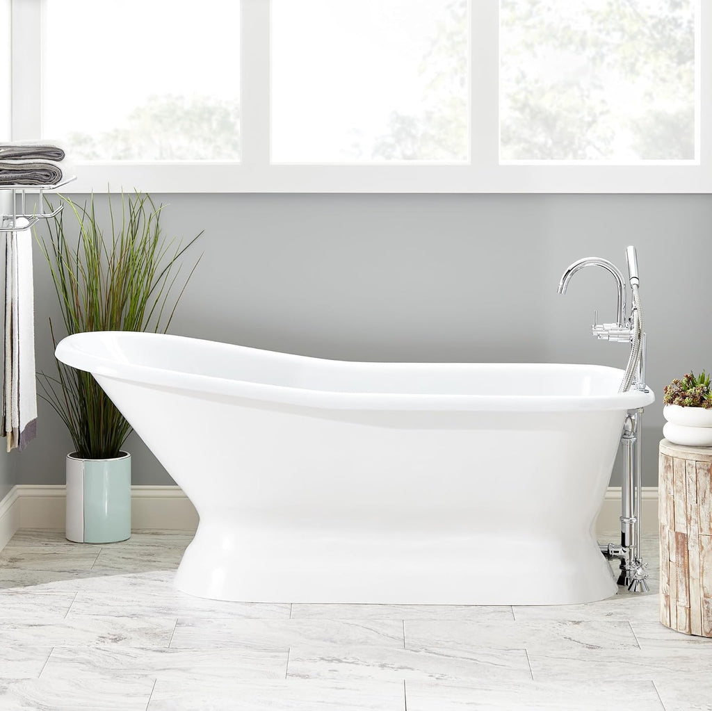 Signature Hardware 380388 Jude 66' Cast Iron Soaking Freestanding Tub with Pre-Drilled Overflow Hole and Tap Deck