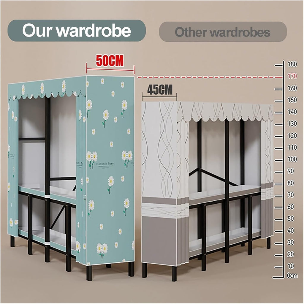 Metal Wardrobe Closet With Cover Clothes Rack Freestanding Metal Garment Rack For Hanging Clothes Foldable Clothes Coat Storage Organizer With Shelves(Pink1,110cm/43.3inch)