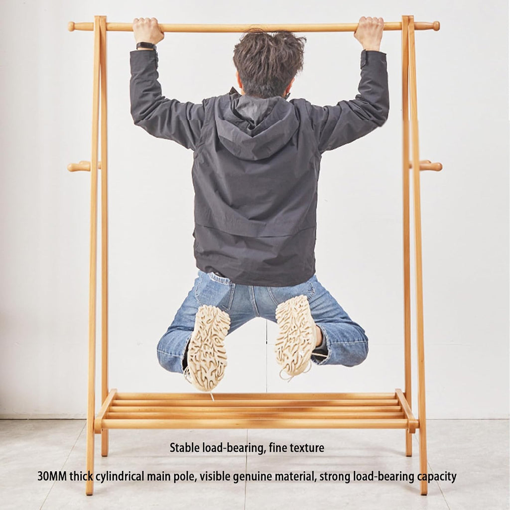 Bamboo Garment Rack Bamboo Small Clothes Rack,Bamboo Wood Garment Rack with Shelves, Narrow,Short Mini Cloth Racks for Hanging Clothes,Simple,Free Standing