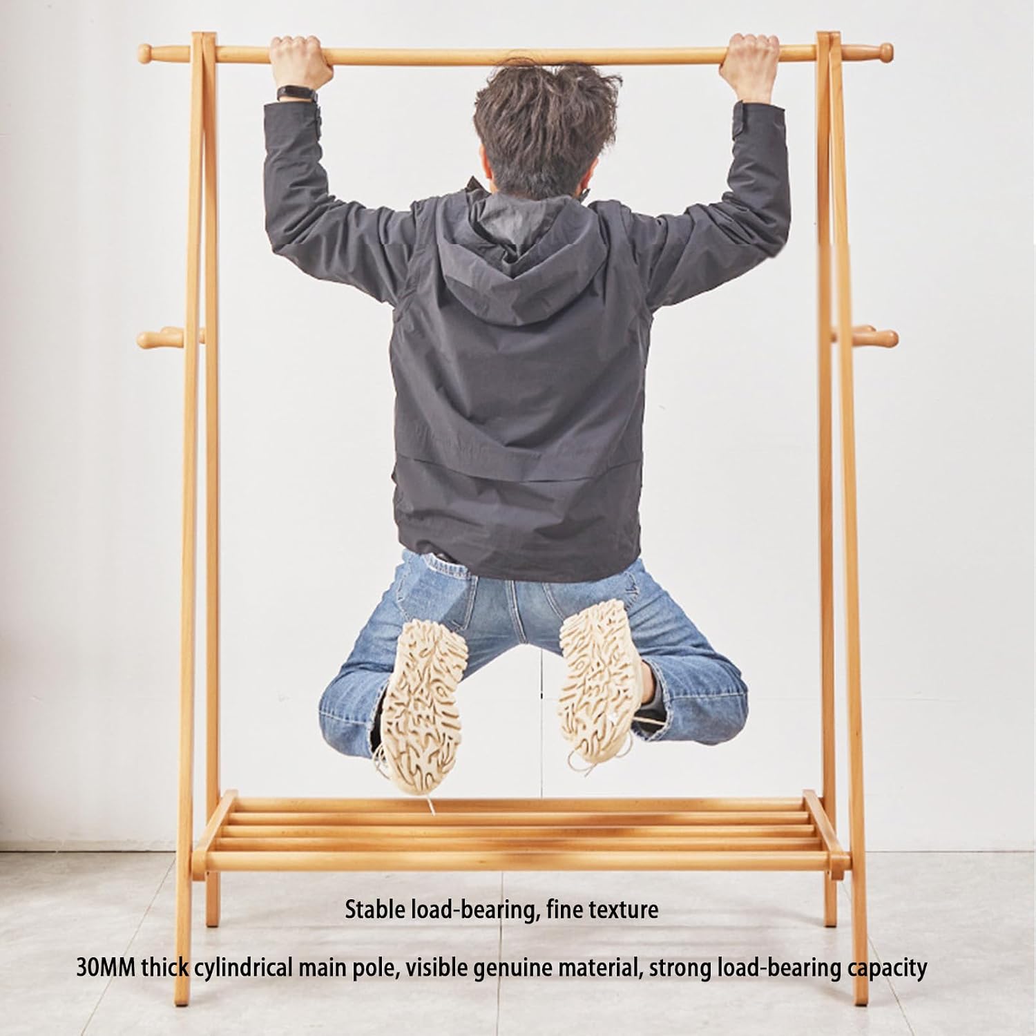 Bamboo Garment Rack Bamboo Small Clothes Rack,Bamboo Wood Garment Rack with Shelves, Narrow,Short Mini Cloth Racks for Hanging Clothes,Simple,Free Standing
