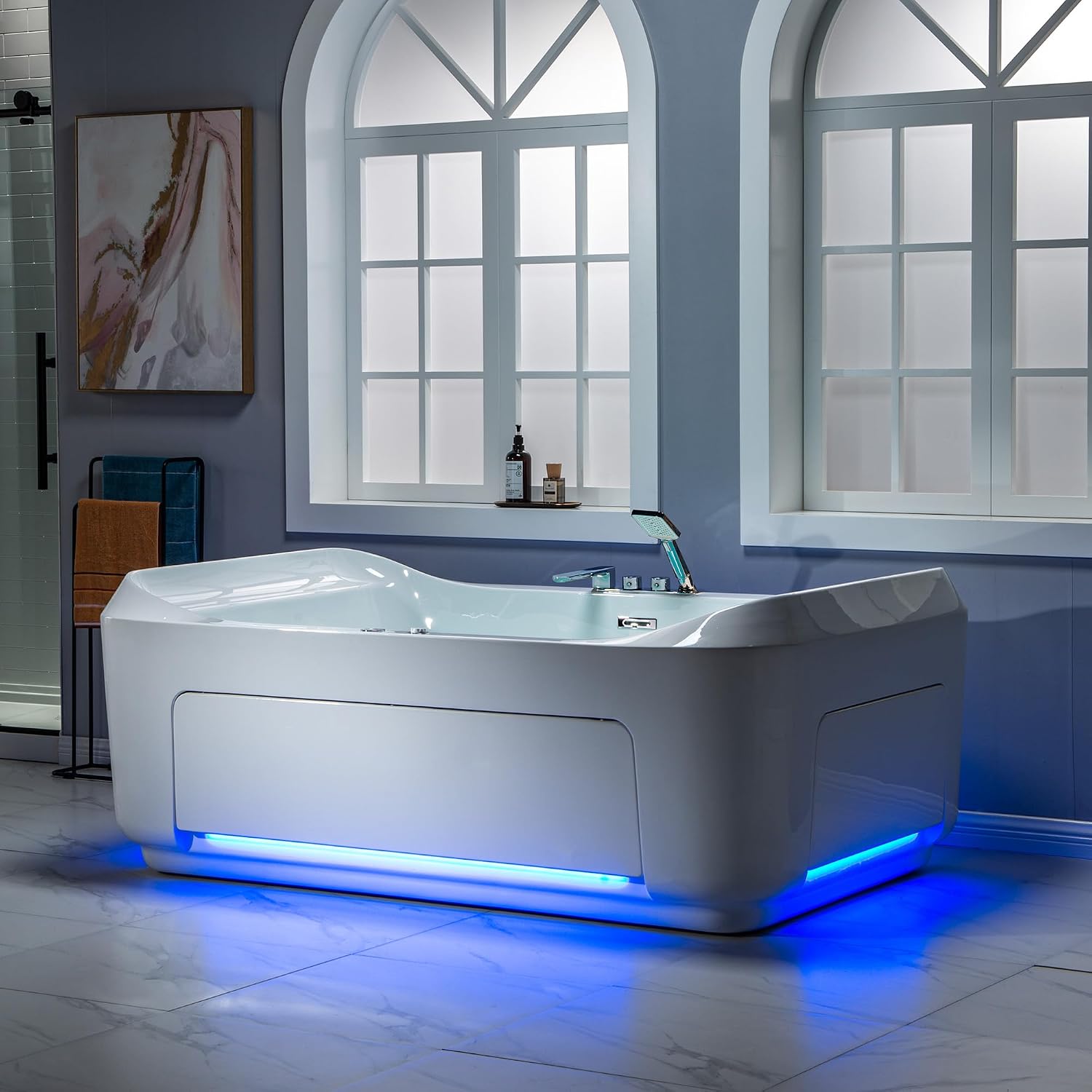 WOODBRIDGE 70-7/8'L x 47-1/4'W 2 Person Freestanding Hydrotherapy Whirlpool and Air Bath Heated Soaking Combination Massage Tub with Adjustable Speed Air Blower and Display Control Panel, B0091
