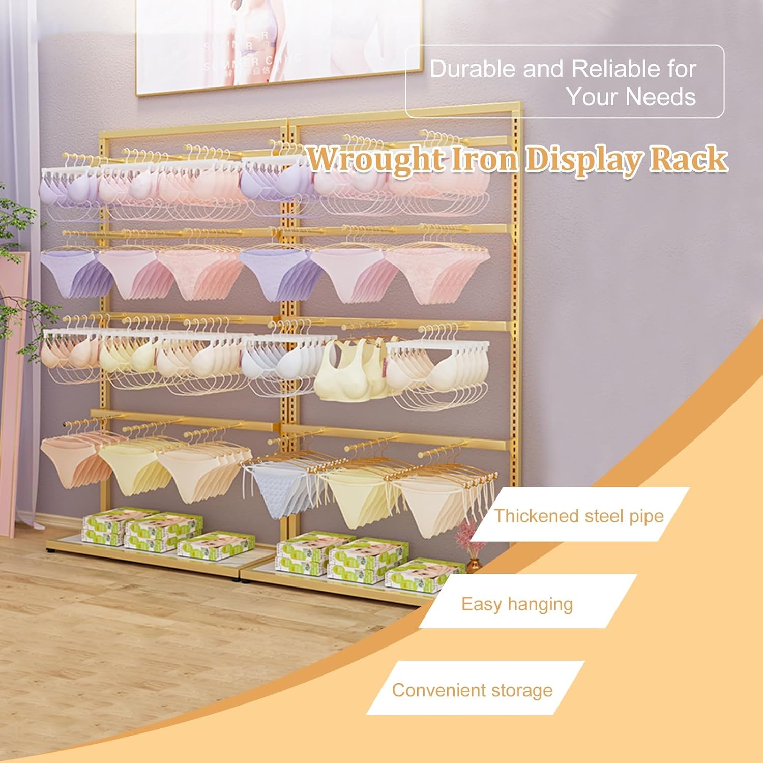 Underwear Display Rack,4 Tier Lingerie Garment Rack Retail Clothing Rack,Metal Display Shelves,Freestanding Clothing Store Boutiques Retail Lingerie Garment Rack(White,80 * 160cm/31.5 * 63in)