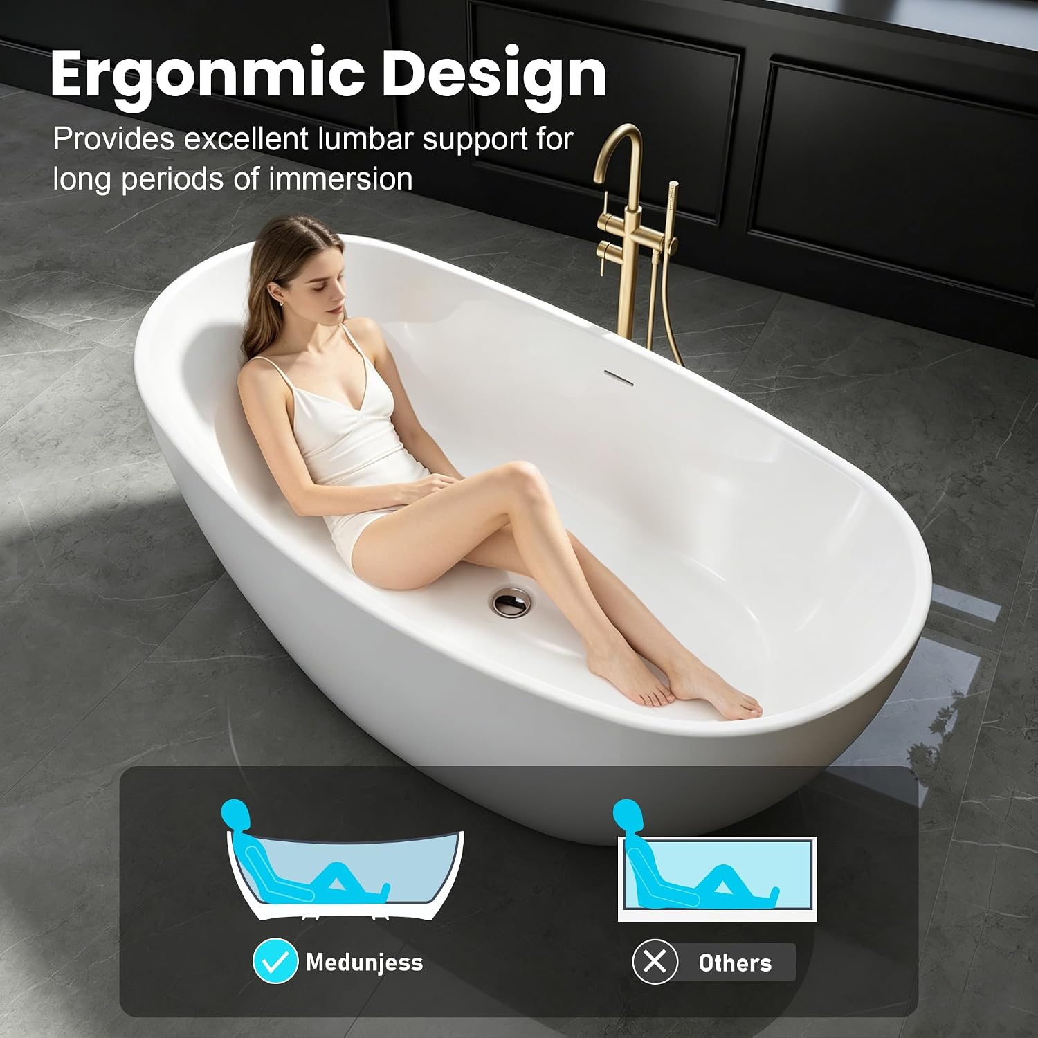 60' Acrylic Free Standing Tub, Freestanding Bathtub, Stand Alone Tub, Soaking Tubs for Bathroom, Integrated Overflow and Drain, cUPC Certified, Gloss White