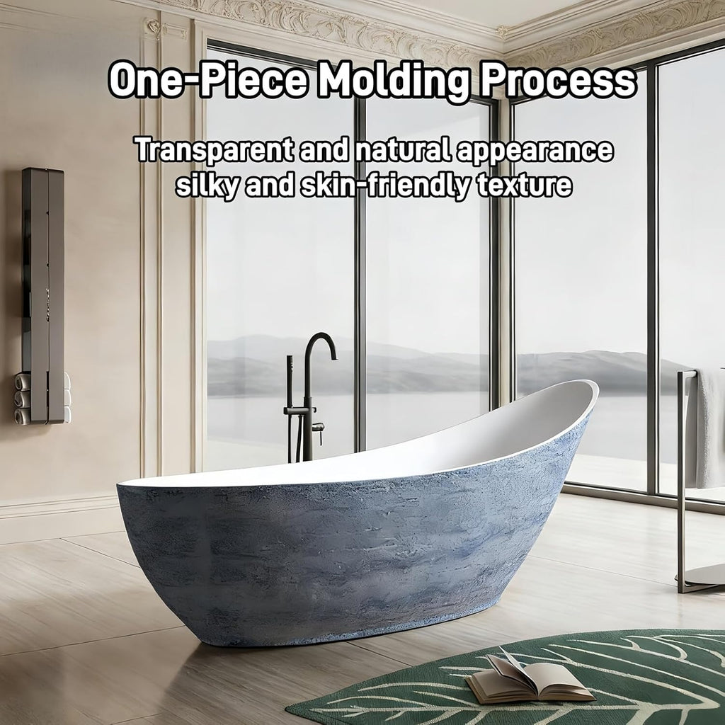 75' Edeyeu Freestanding Bathtub - Luxury Stone Texture Solid Surface Bathtub Soaking Tub With Extra Deep Ergonomic High Back Design, Modern Designer Free Standing Tub, Style C