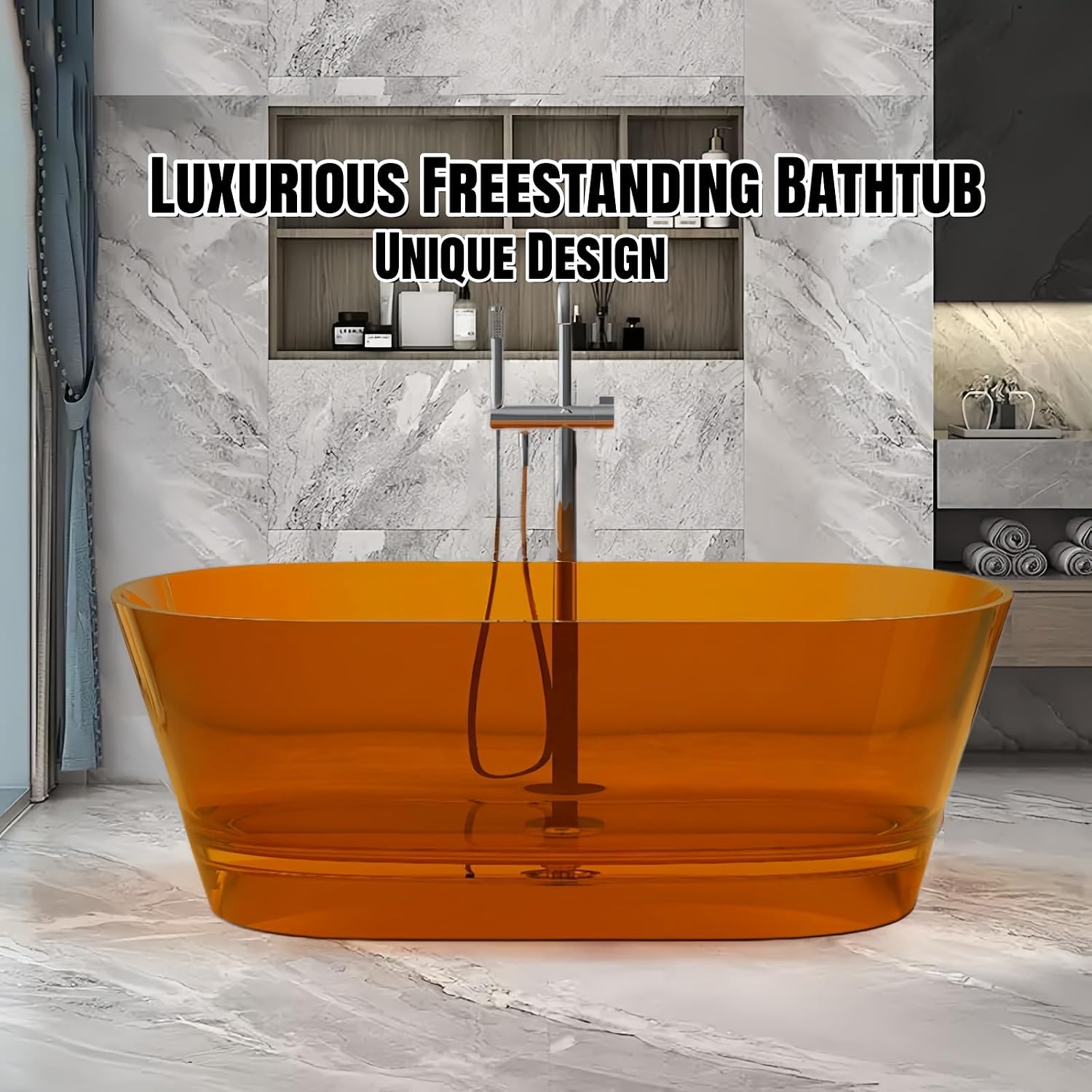67' Edeyeu Freestanding Bathtub - Luxury Natural Resin Solid Surface Bathtub, Extra Deep Soaking Tub With Artistic Translucent Design, High-End Stand Alone Free Standing Tub Purple
