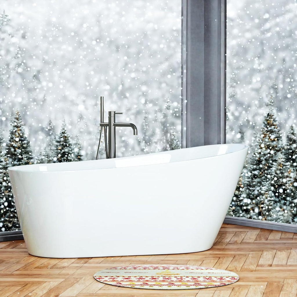 Zevemomo 59 inch Acrylic Freestanding Bathtub, Free Standing Deep Soaking Tub for Bathroom, Modern Bathtubs with Brushed Nickel-Finished Overflow and Anti-Clogging Drain, White