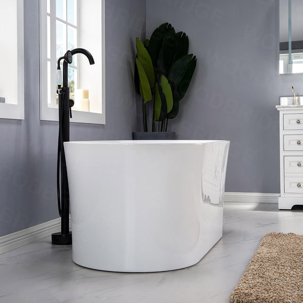 WOODBRIDGE 59' Air Bubble Acrylic Freestanding Bathtub Contemporary Soaking Tub, White Acrylic wirh Oil Rubbed Bronze Drain and Overflow,B0102-ORB