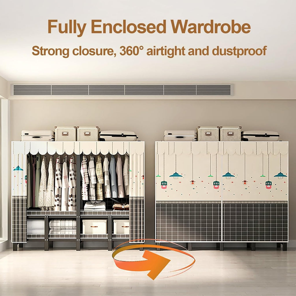 Foldable Portable Wardrobe Closet With Cover, Freestanding Clothing Racks For Hanging Clothes, Coat Storage Metal Garment Racks For Bedroom(Yellow,130cm/51.2inch)