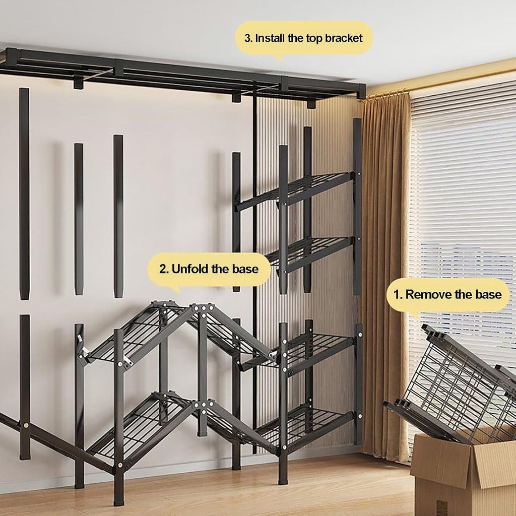 Foldable Portable Wardrobe Closet With Cover, Metal Clothes Rack, Covered Garment Rack For Hanging Clothes, Clothing Coat Storage Organizer(Orange,170cm/66.9inch)