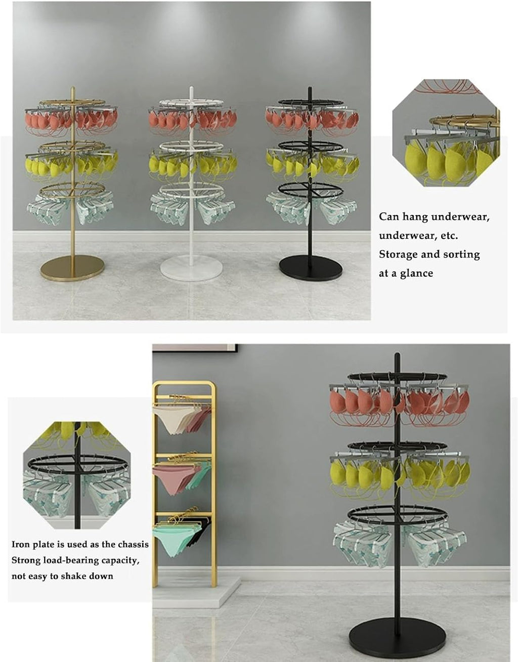 Freestanding Clothing Store Bras Storage Organizer Rack,Retail Store Panty Shorts Bra Hijab Silk Shawl Display Stand,Commercial Shelves for Socks Scarves Storage,for Bedroom/Boutique, 50*140 cm, Gold