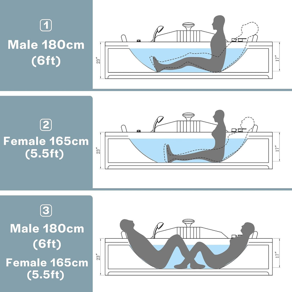 Empava 59' Corner Whirlpool Bathtub for 2-Person, Luxury Jetted Spa Tub with 10 Hydro Massage Jets, Built-in Heater, Chromatherapy LED Lights & Constant Heat System, ETL Certified Acrylic Tub