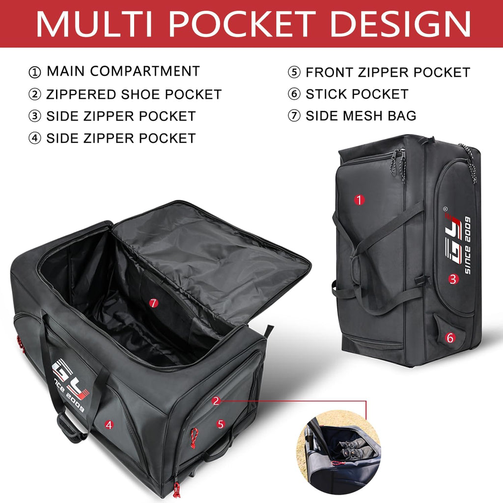 GY 185L 35' Rolling Duffle Bag Large Hockey Bag With Wheels For Sports Gym Travel Baseball Basketball Soccer Football Equipment For Team Coaches/Catchers/Youth/Adults /1680d Waterproof Fabric