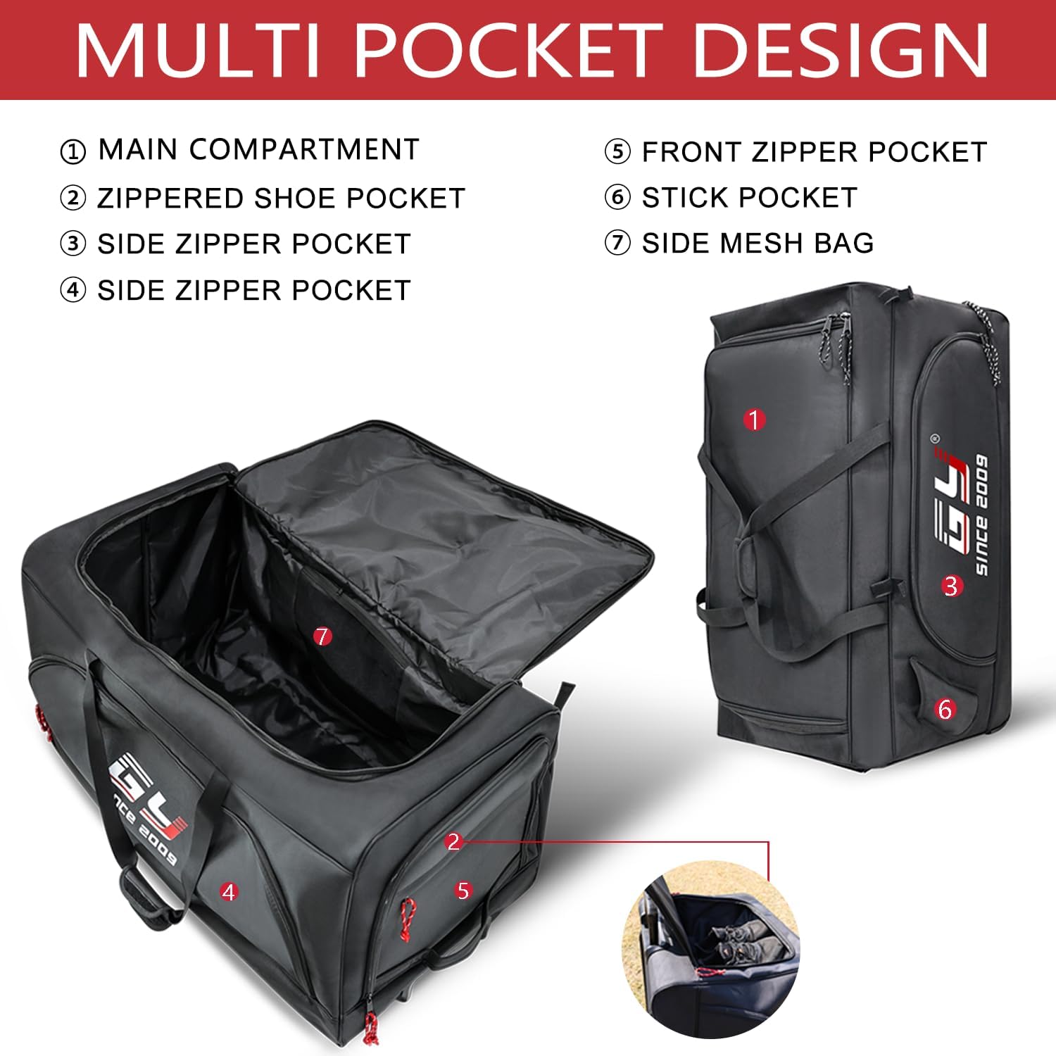 GY 185L 35' Rolling Duffle Bag Large Hockey Bag With Wheels For Sports Gym Travel Baseball Basketball Soccer Football Equipment For Team Coaches/Catchers/Youth/Adults /1680d Waterproof Fabric