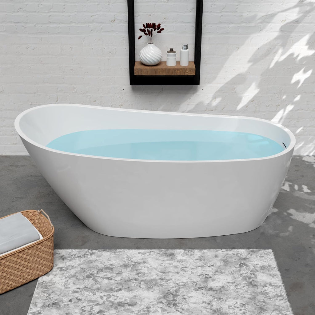 67' Free Standing Tub, Pure Acrylic Freestanding Bathtub, Stylish Stand Alone Tub, Contemporary Deep Soaking Bath Tub, cUPC Certified SY9970 (Glossy White)