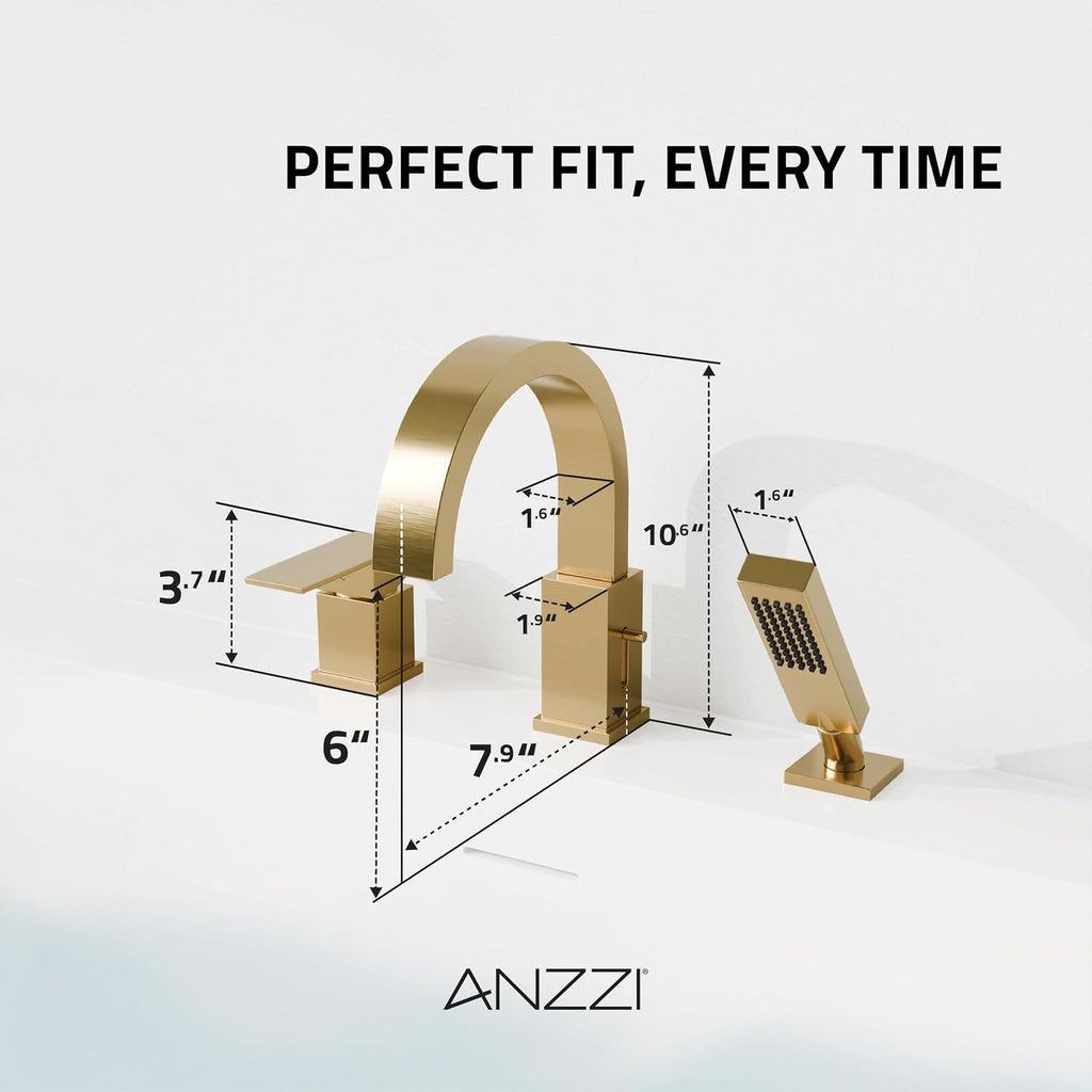 Bank Series 65 in. x 31 in. Flat Bottom Acrylic Freestanding Soaking Bathtub with Center Drain, Brushed Gold Faucet