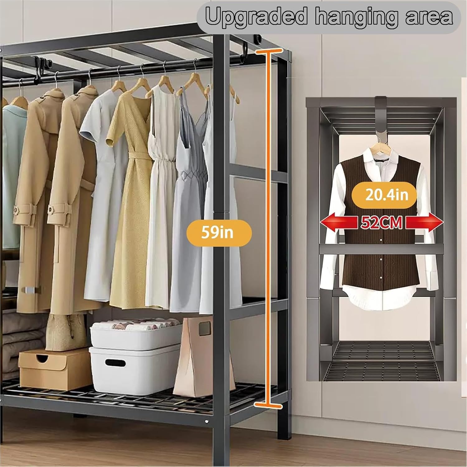 Heavy Duty Portable Closet with Cover Foldable Clothes Rack Armoire Wardrobe Closet Garment Racks(150cm/59in)