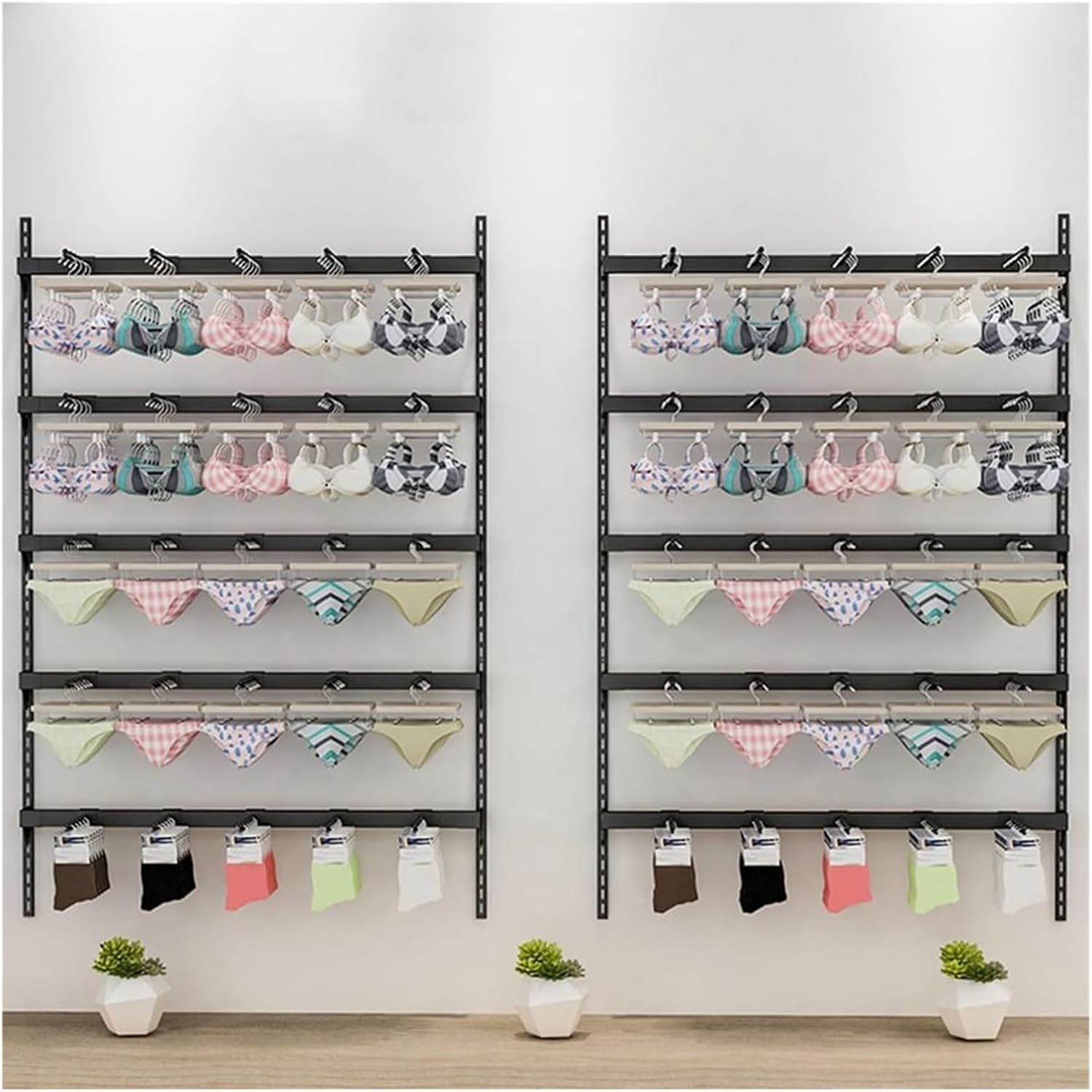 Clothes Rail Garment Rack 5 Tiers Wall Mounted Underwear Store Bra Display Rack, Socks Organizer Display Stand, Metal Storage Rack for Retail Stores/Farmers Markets(Wh