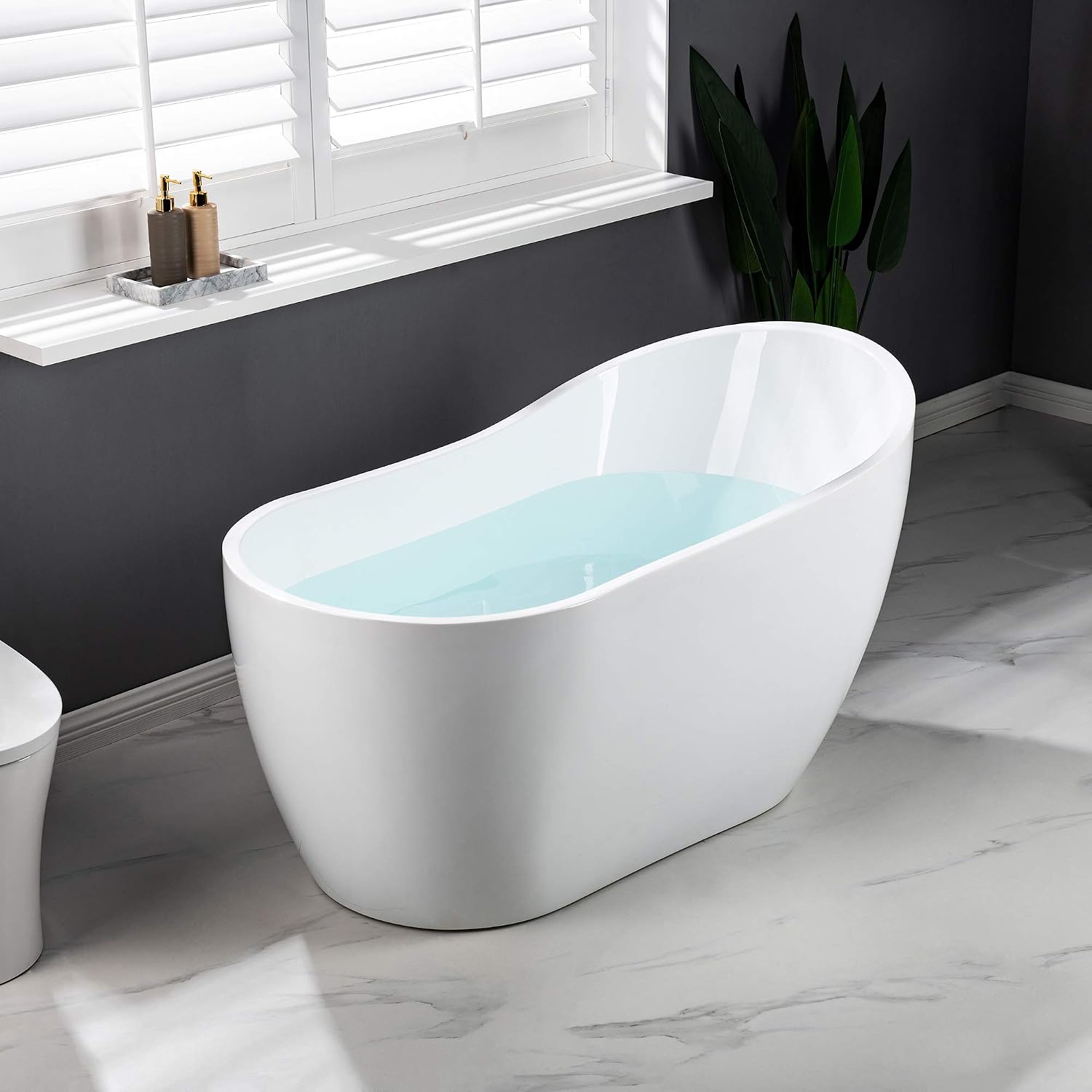 WOODBRIDGE 54'Freestanding White Acylic Soaking Bathtub with Chrome Drain and Overflow,B0006 -C-Drain &O