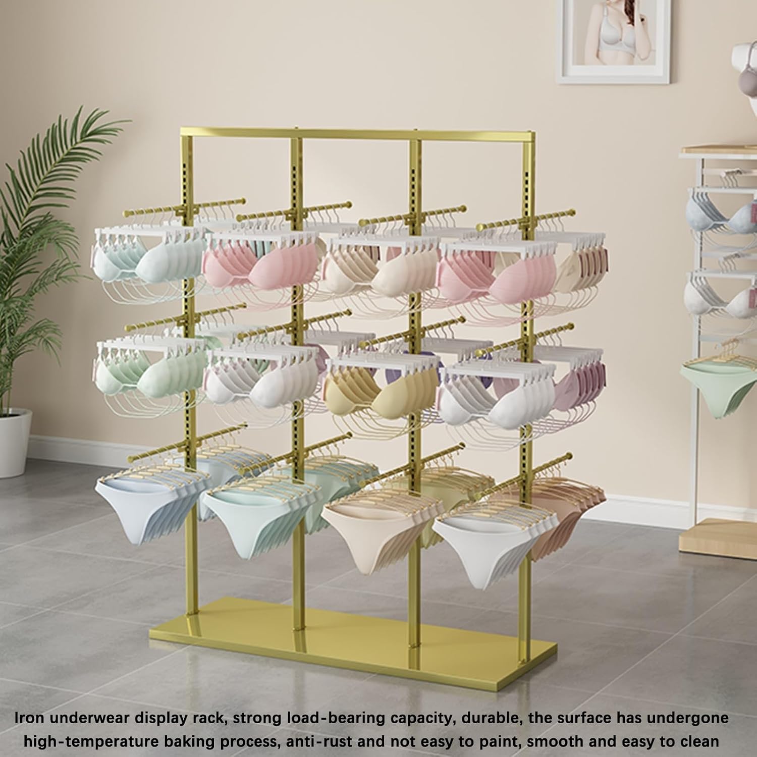 Boutique Underwear Metal Display Stand, Retail Store Garment Rack Clothing Hanger, Floor-Standing Bra Slippers Socks Accessories Storage Shelf, Commercial Organizer (C