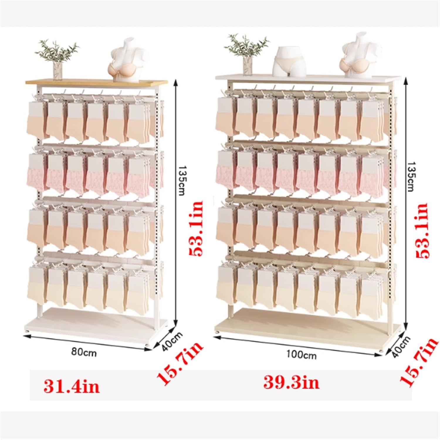 Lingerie Garment Rack, Underwear Display Stand, Metals, Retail Sock Show shelves, Supermarkets Commercial Clothing Store Shelf, for Bras, Shorts, Hats, 4 Tier(B,80 * 40 * 135cm)