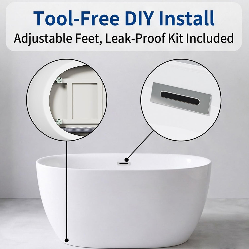 47' Acrylic Freestanding Bathtub, Oval Shape Free Standing Tub Contemporary Soaking Bath Tub with Chrome Overflow & Pop-Up Drain, Gloss White