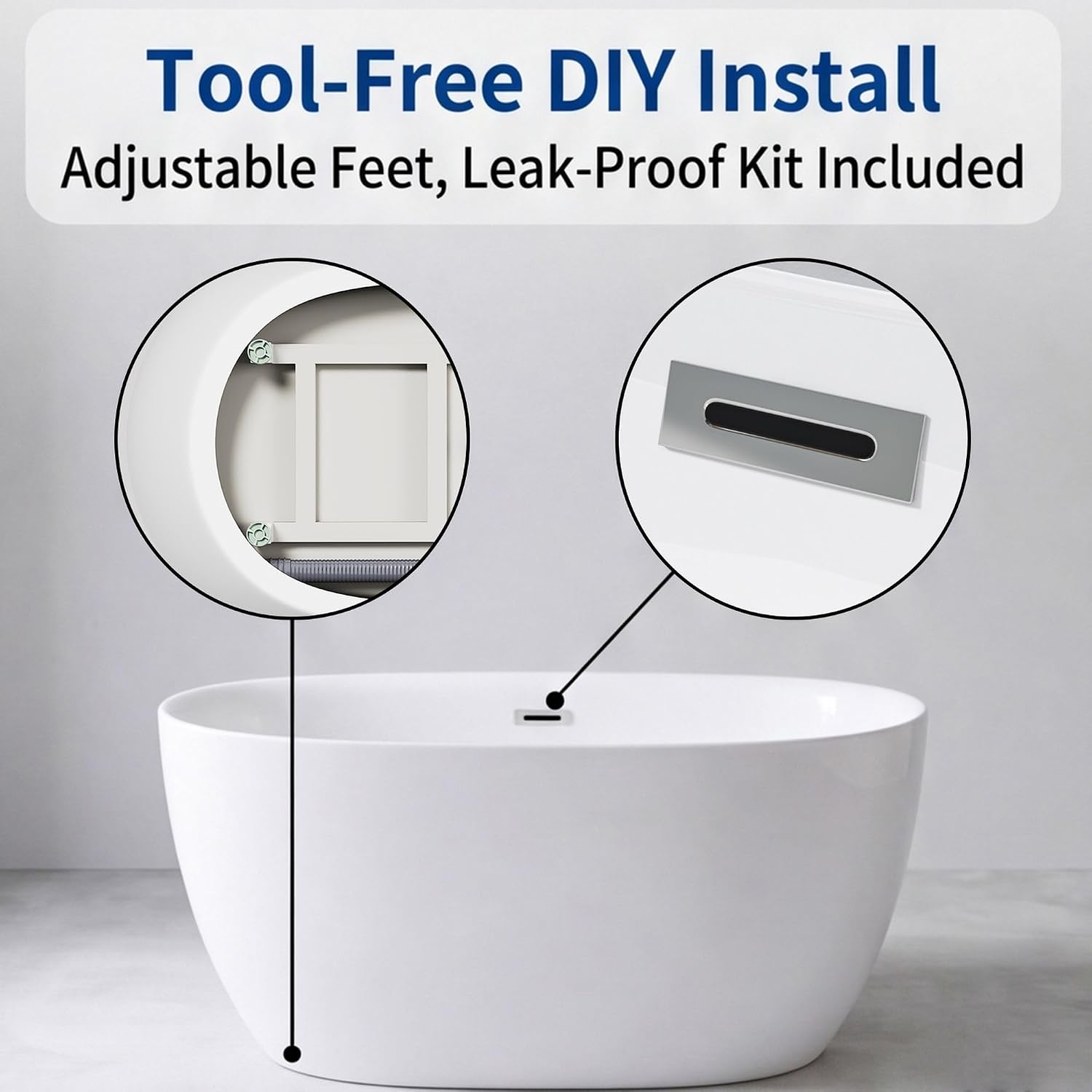 47' Acrylic Freestanding Bathtub, Oval Shape Free Standing Tub Contemporary Soaking Bath Tub with Chrome Overflow & Pop-Up Drain, Gloss White