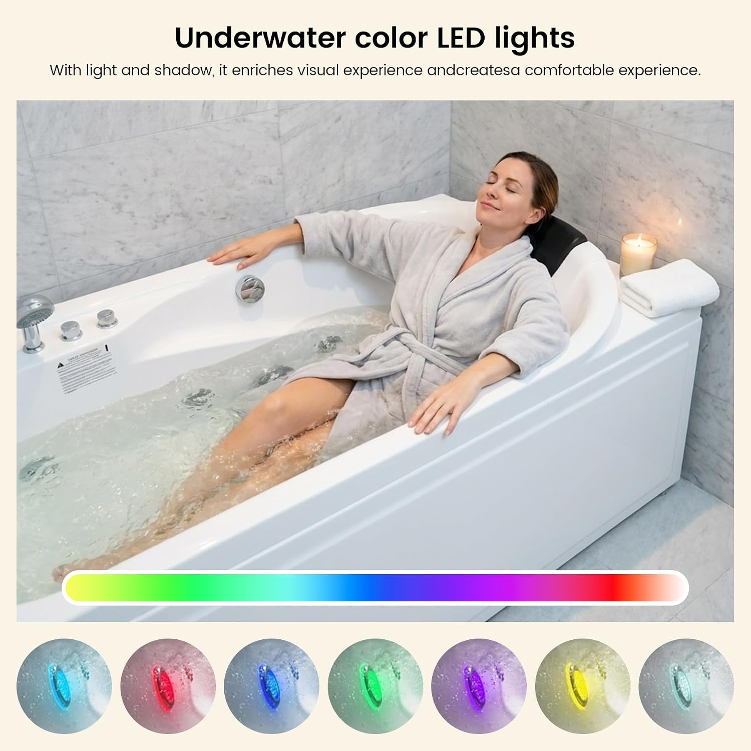 67' x 34' Acrylic Whirlpool Bathtub with Center Drain – 8 Hydro Jets, 750W Jetted Tub, Ergonomic Soaker, White