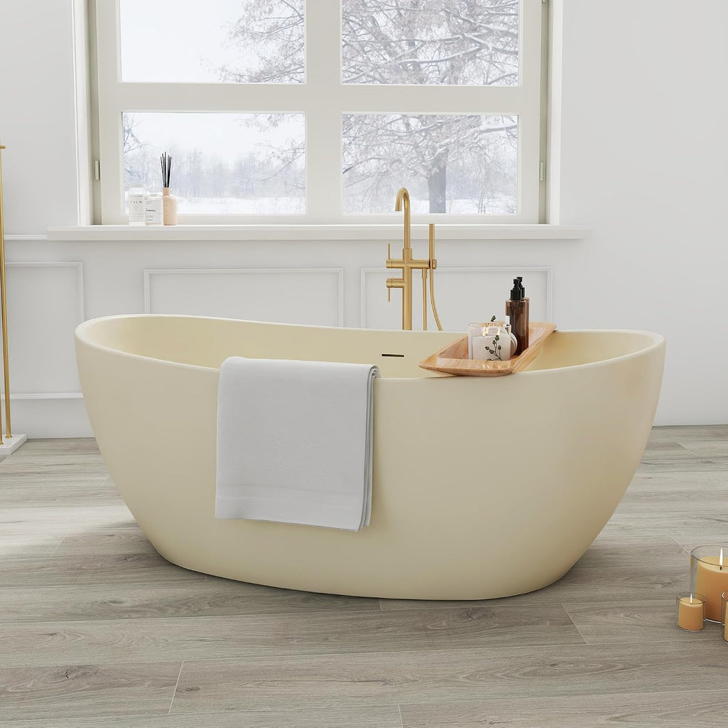 60' Acrylic Soaking Tub,Large Freestanding Bathtub, Free Standing Tub with Integrated Overflow and Drain, Soaker Tubs with Adjustable Legs, cUPC Certified, Latte color