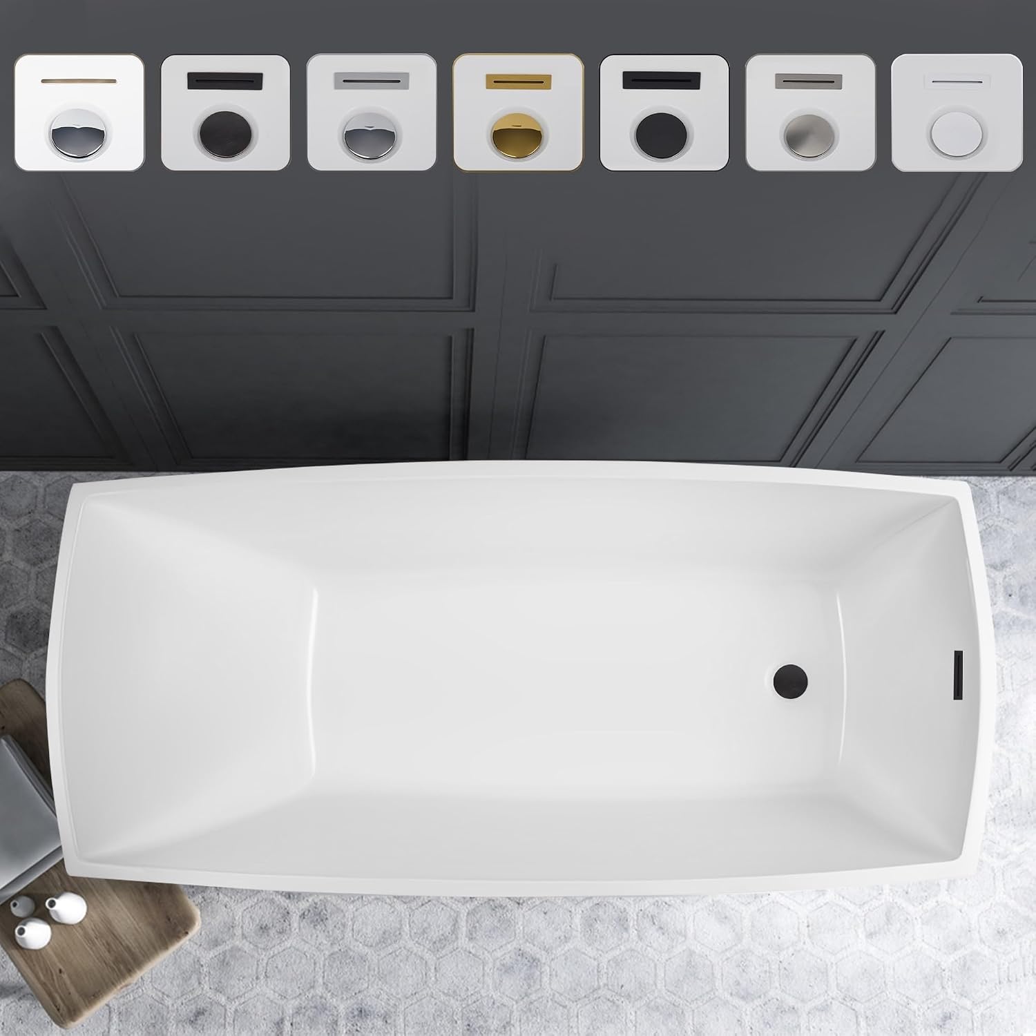 Vanity Art 67 X 31 Inch White Acrylic Freestanding Bathtub | Contemporary Design Soaking Tub with Pop-up Drain and Slotted Overflow Included, UPC Certified VA6841-ORB
