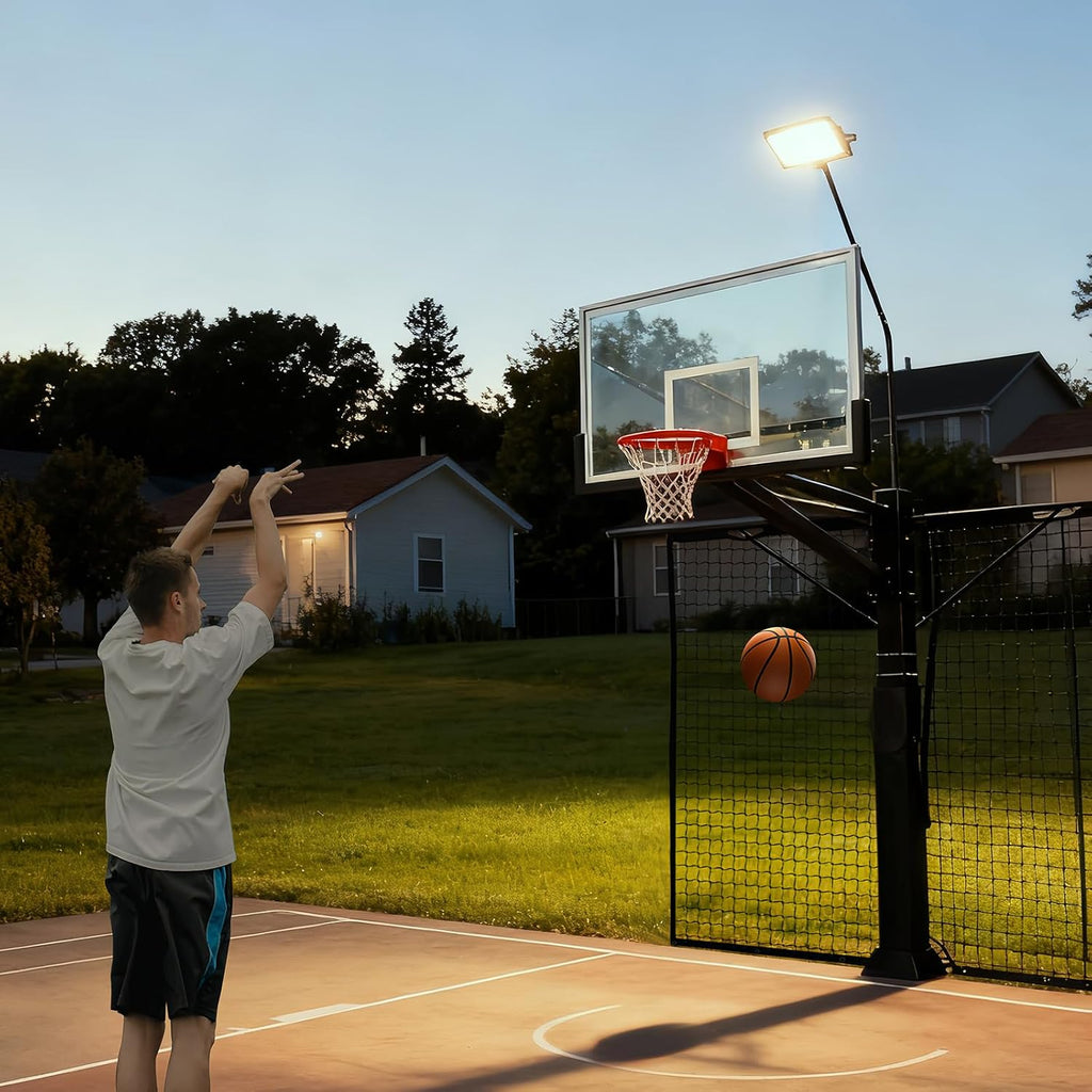 Basketball 2-in-1 Backstop Net+Light Mount System, Standalone Backstop Net, Standalone Light Mount Frame for Backyard Family Play, Fits Standard Hoops(Light NOT Included)