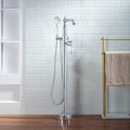 WOODBRIDGE Contemporary Single Handle Floor Mount Freestanding Tub Filler Faucet with Hand Shower in Chrome Finish