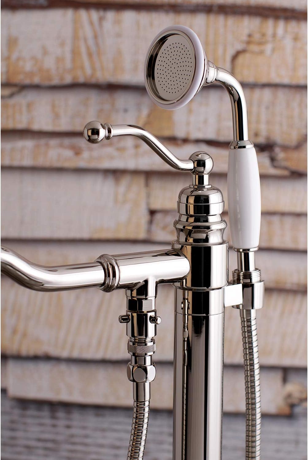 Kingston Brass KS7136ABL English Country Freestanding Tub Faucet with Hand Shower, Polished Nickel