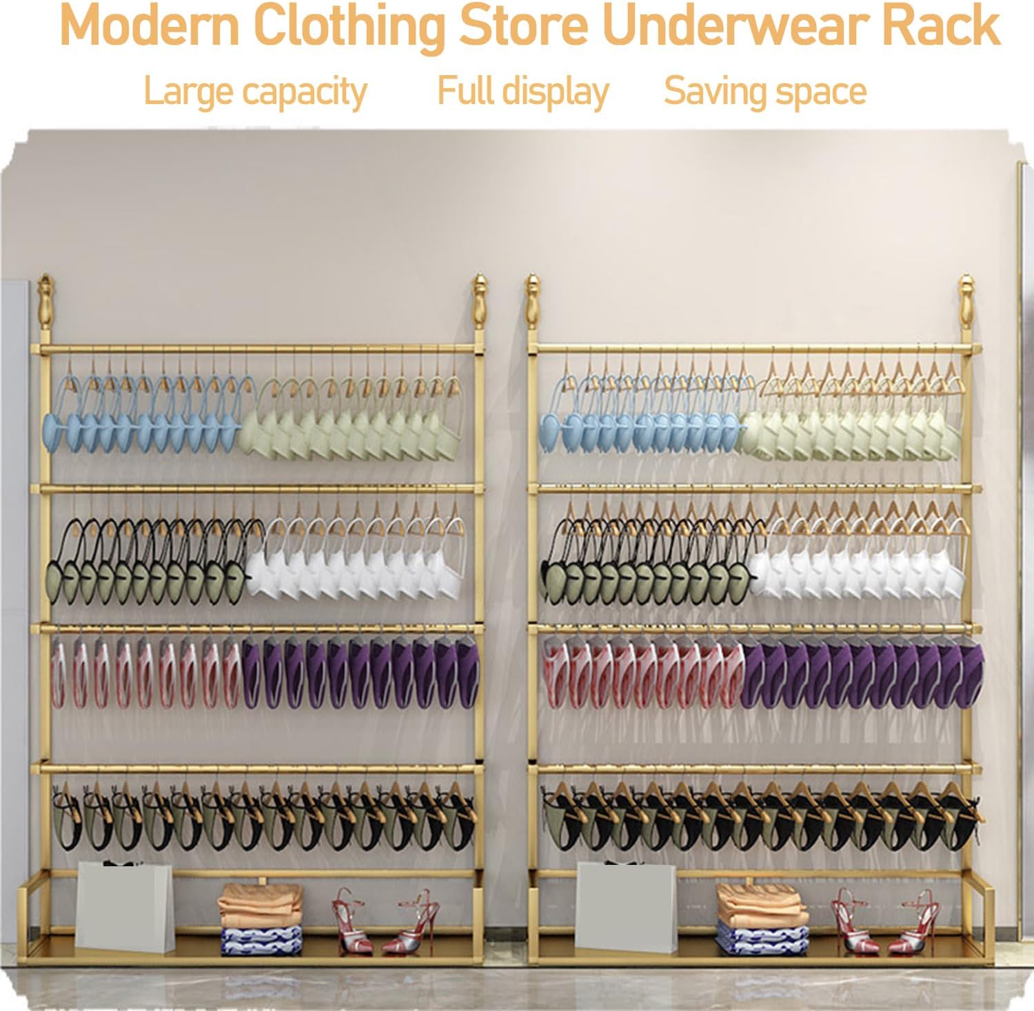 Household Boutique Underwear Racks, 5-Tier Lingerie Bra Display Stand, Sock Storage Rack, Short Clothes Organizer Shelves, for Home Commercial Retail,150CM