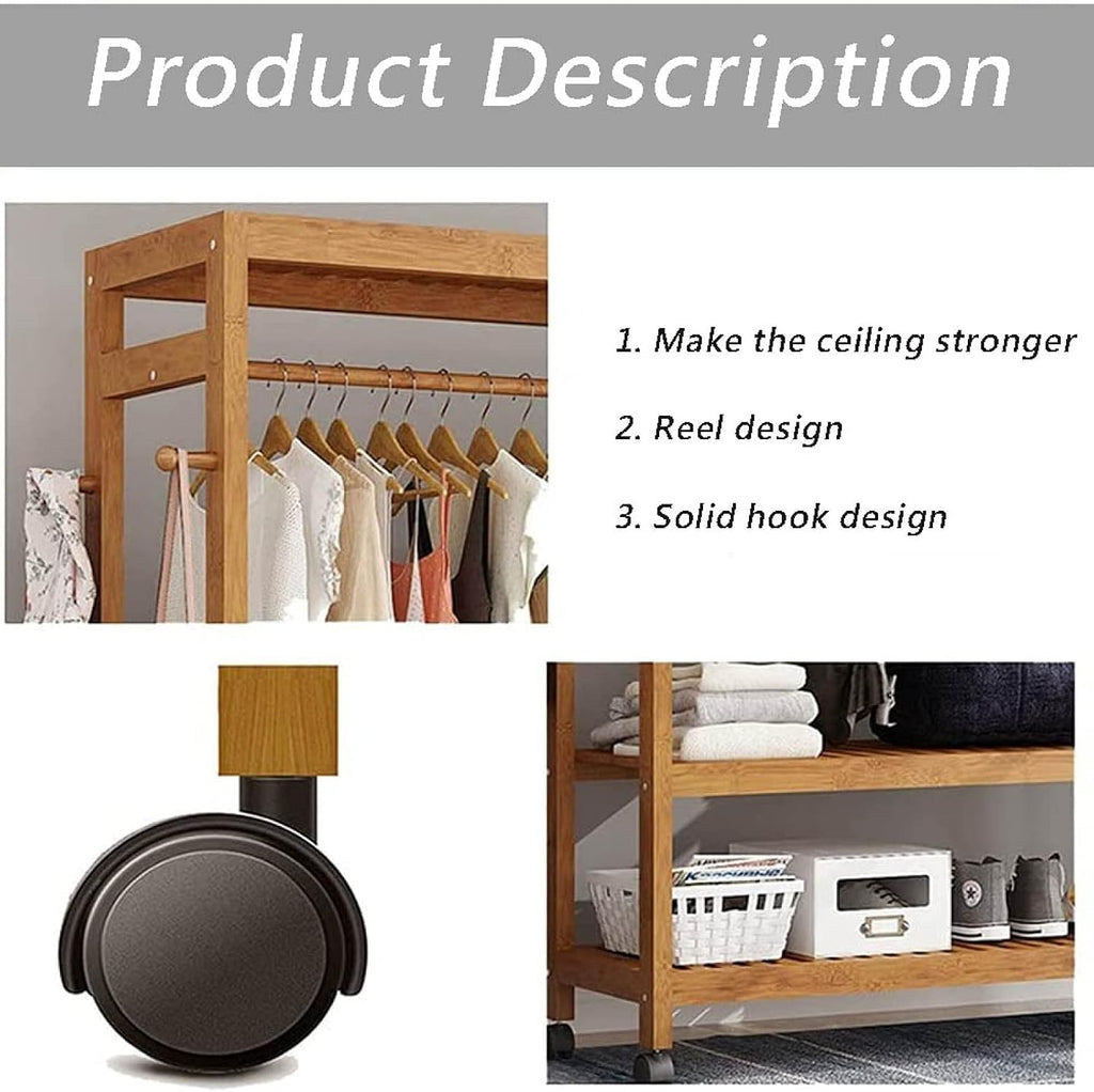 Floor-Standing Solid Wood Rotating Coat Rack，Wooden Rolling Clothes Rack with Shelves & Wheels, 100cm Height, Includes Protective Cover & Hanger - Versatile Storage Organizer for Home & Clos