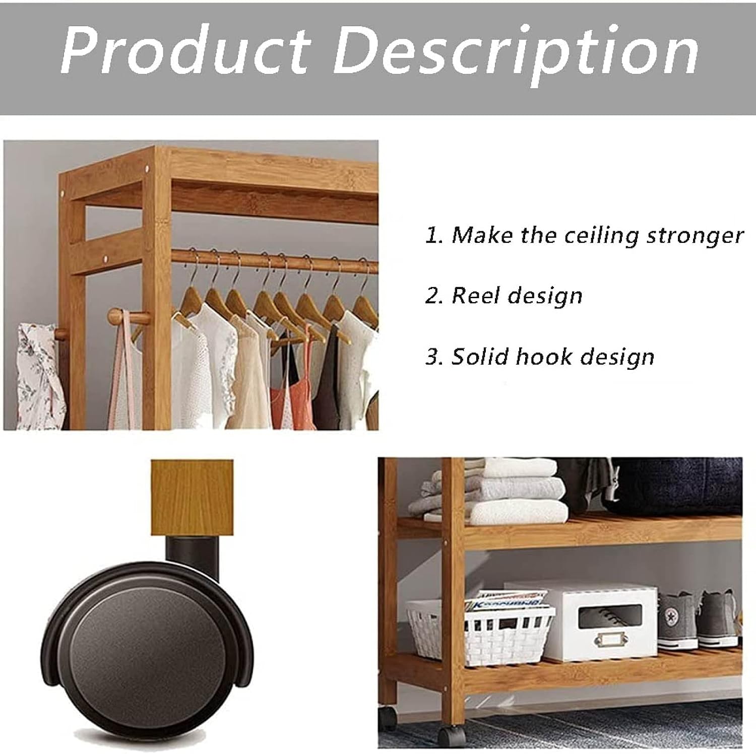 Floor-Standing Solid Wood Rotating Coat Rack，80cm Rolling Wooden Clothes Rack with Shelves & Cover - Portable Garment Organizer, Adjustable Height, Stylish Storage Solution for Home, Bedroom