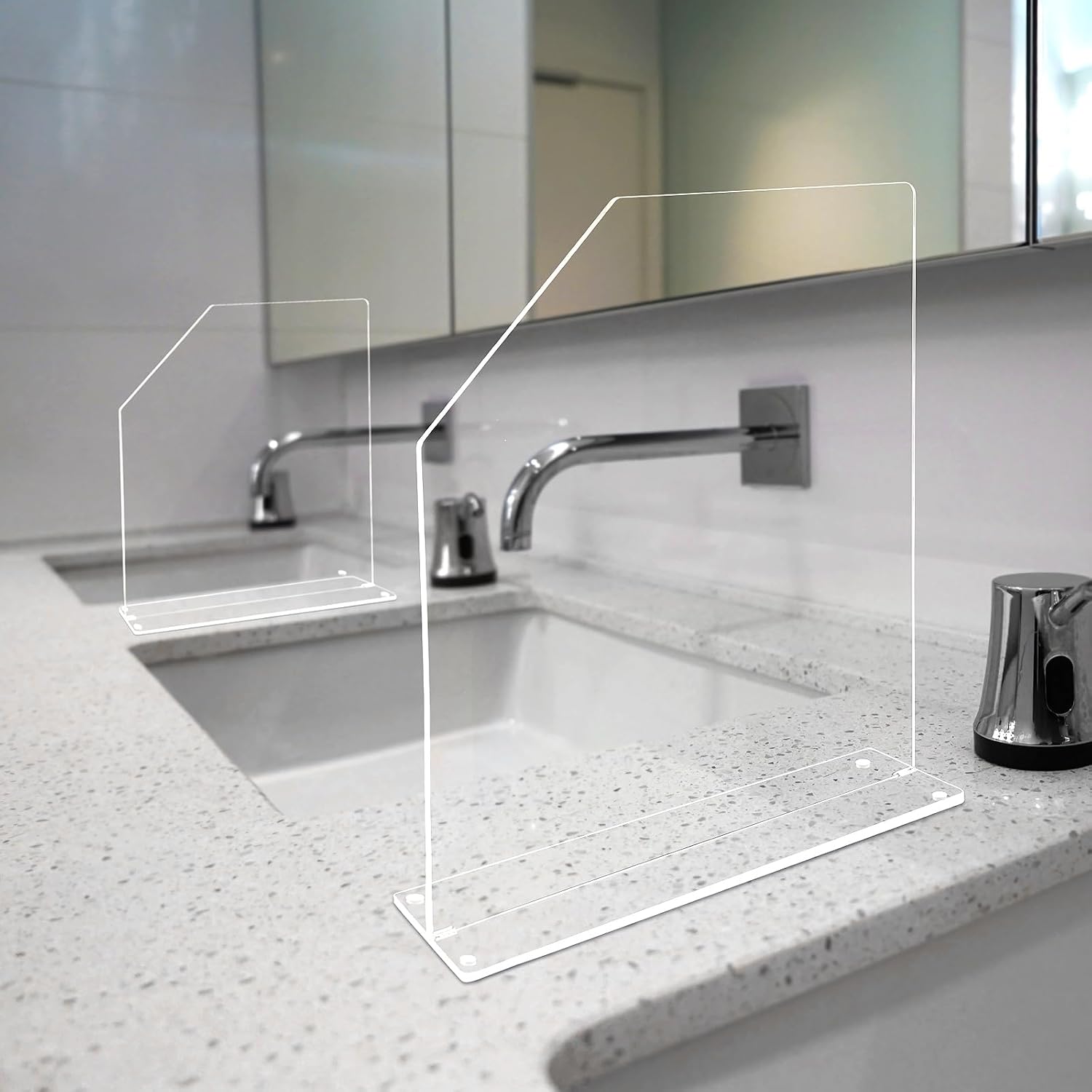 Vesici 2 Pcs Clear Acrylic Sink Splash Guard Freestanding Panel Barrier with Easy Reach Cutaway Kitchen Guard Protective Splatter Barrier for Home Hospital(29.5' Length, 18' Height, 4.5' Base)