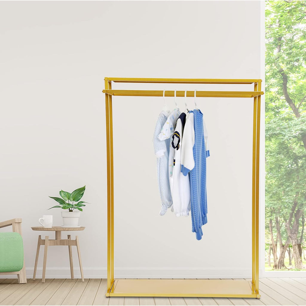 Metal Clothes Rack, Modern Gold Clothes Rack, Freestanding Garment Rack Clothes Display Stand, Retail Display Wall Mounted Storage Clothes Hanging Shelf, Closet Rack, Garment Rack