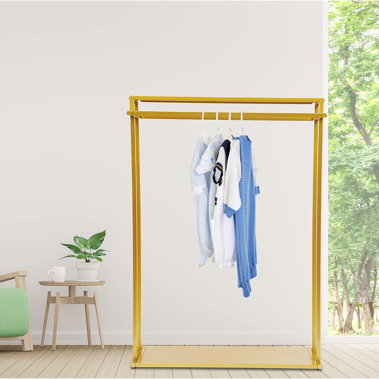 Metal Clothes Rack, Modern Gold Clothes Rack, Freestanding Garment Rack Clothes Display Stand, Retail Display Wall Mounted Storage Clothes Hanging Shelf, Closet Rack, Garment Rack