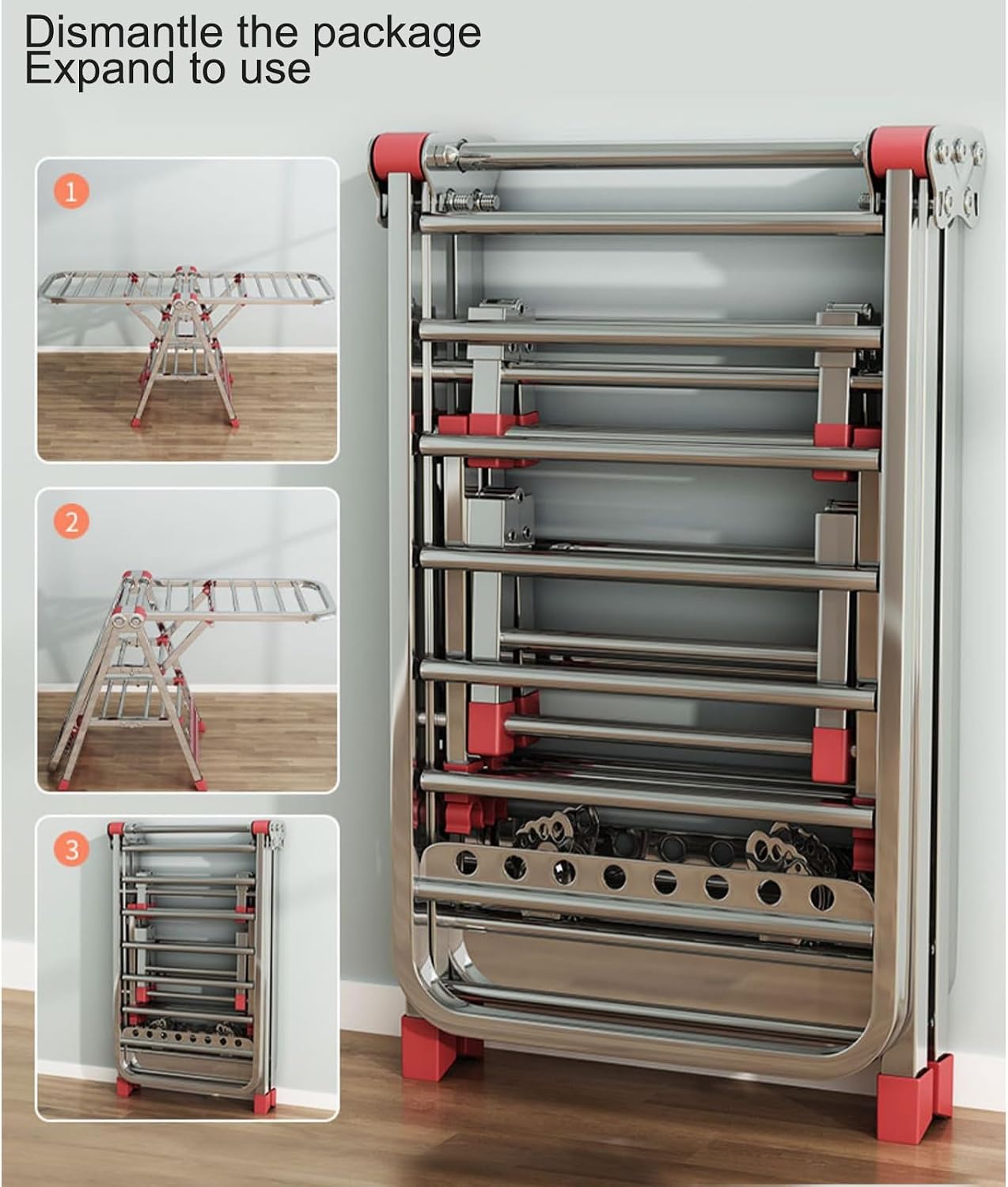 Clothes Drying Rack Laundry Drying Rack Collapsible Freestanding Washing Machine Organizer, Portable drying rack Space Saving Laundry and Drying Rack for Bathroom, Apartment and Laundry Room ( Color :