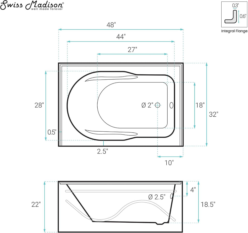 Ivy 48'' x 32' Bathtub with Apron Right Hand Drain in White