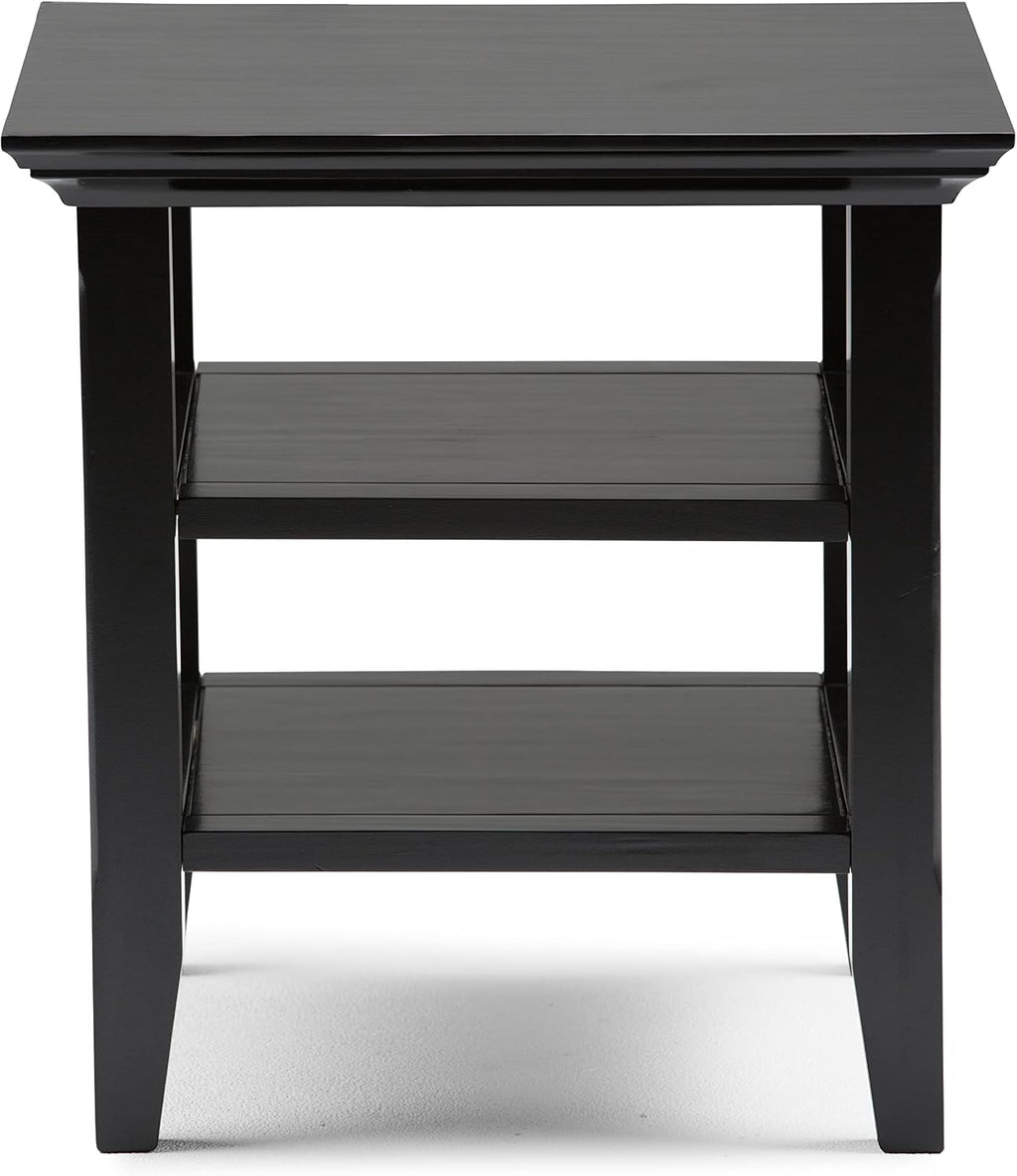 SIMPLIHOME Acadian End Table - 19 inch Wide Solid Wood Square Side Table with 2 Open Shelves in Black, Transitional Nightstand or Shelving Unit for Living Room or Bedroom with Storage