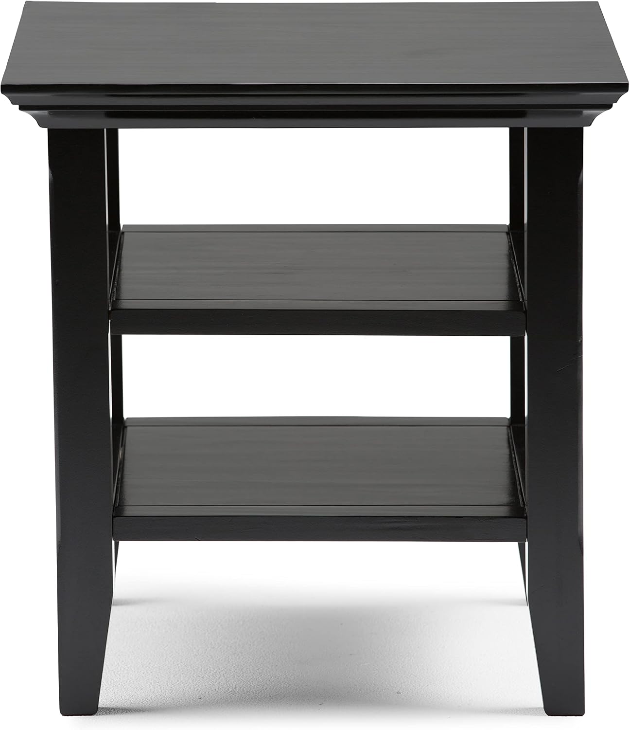 SIMPLIHOME Acadian End Table - 19 inch Wide Solid Wood Square Side Table with 2 Open Shelves in Black, Transitional Nightstand or Shelving Unit for Living Room or Bedroom with Storage