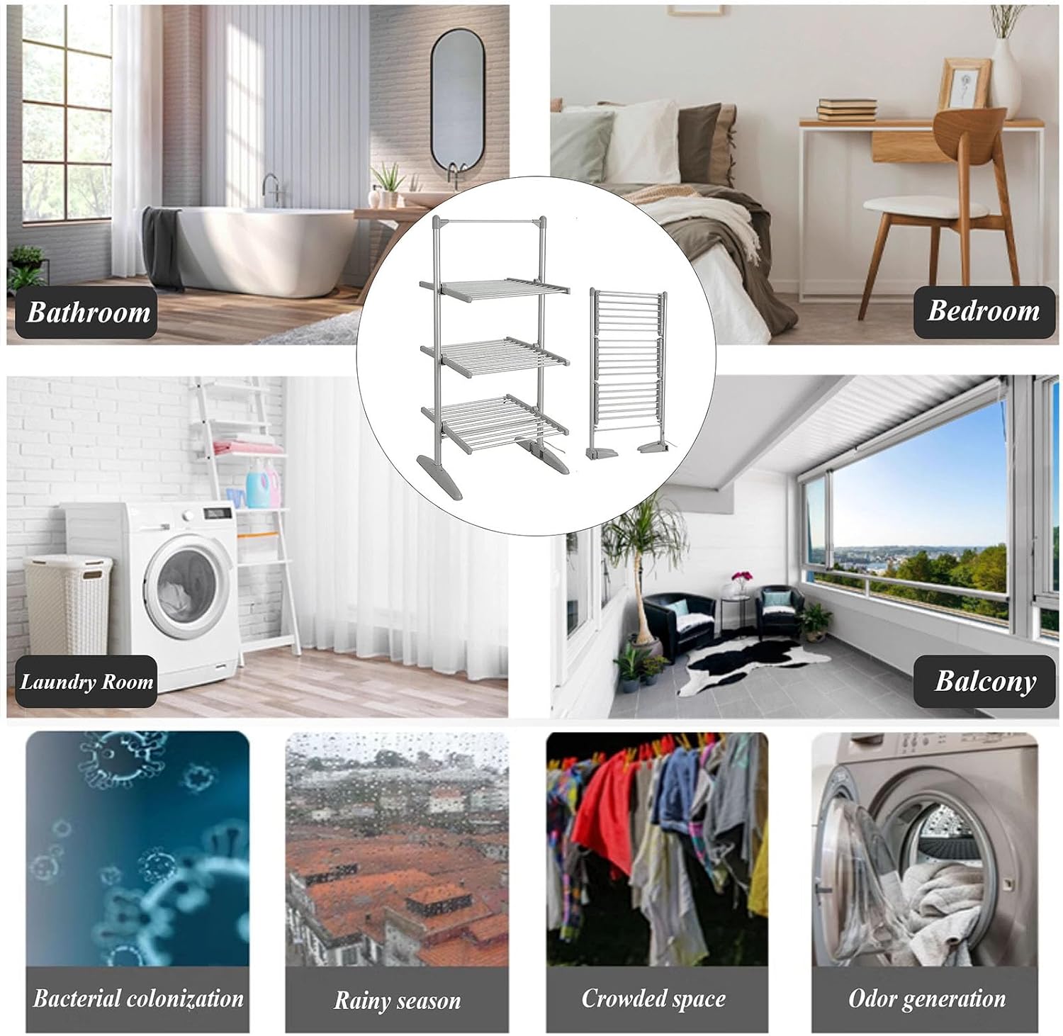 Folding Electric Heated Clothes Drying Rack,Free Standing Laundry Drying Rack,Collapsible Heating Garment Dryer Towel Rail Space Saving for Home Indoor Outdoor