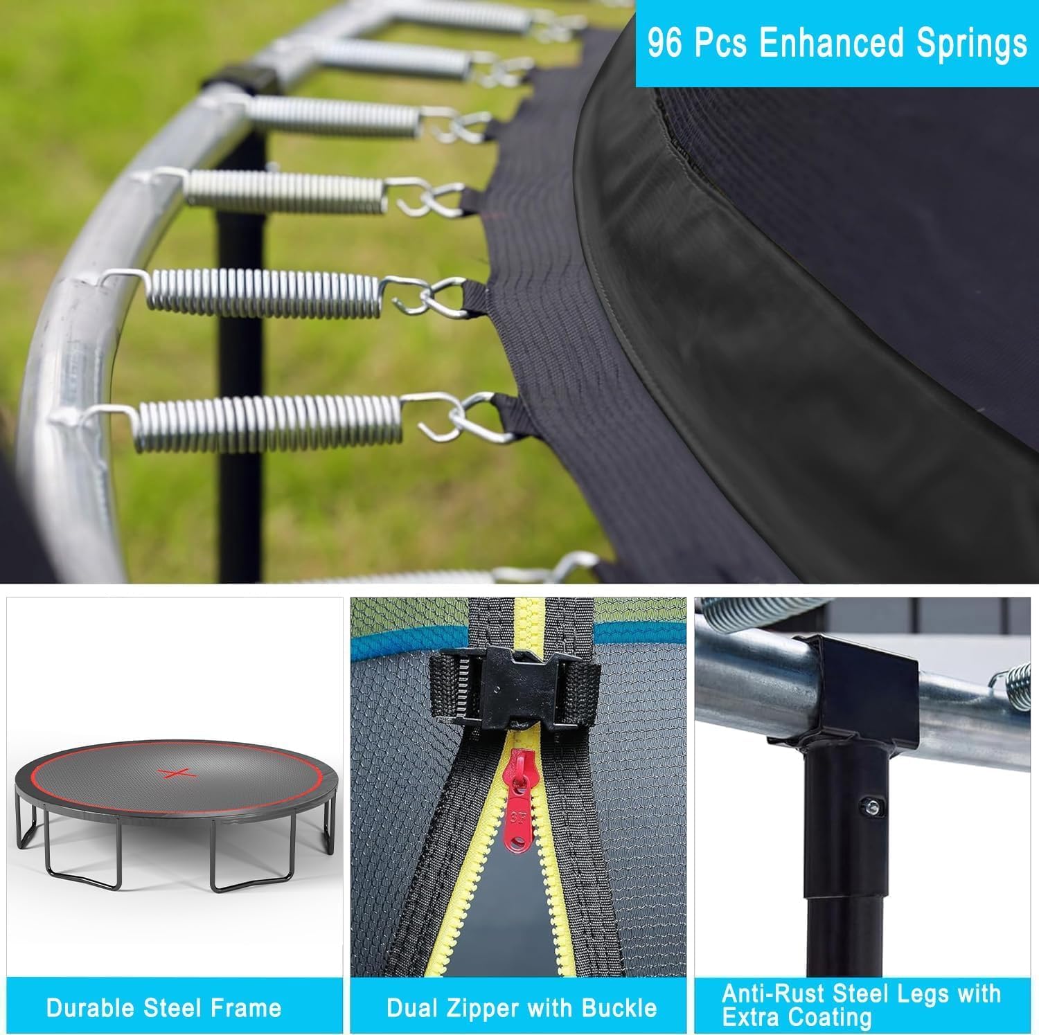 1500LBS 10FT 12FT 14FT 15FT 16FT Trampoline with LED Lights, Sprinkler, Music Speaker and Socks, ASTM Approved Outdoor Trampoline for Kids and Adults, Backyard Trampolines with Net Enclosure