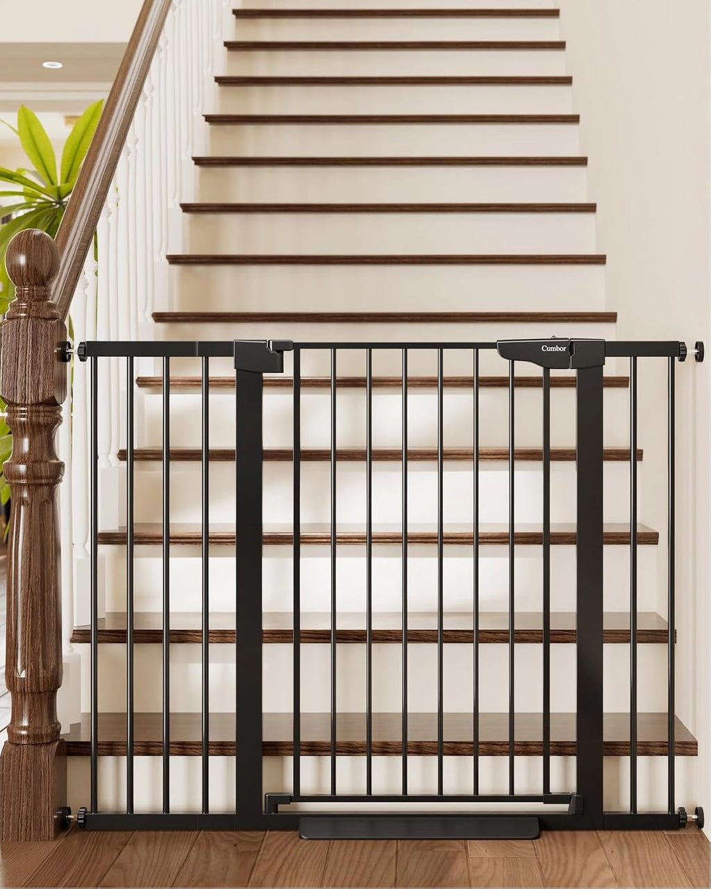 Cumbor 36' Extra Tall Baby Gate for Stairs, 29.7-48' Wide Dog Gates for Doorways, Auto Close Safety Gate for Babies and Pets, Easy Install, Pressure Mounted, Fits Doorways, Stairs, Entryways, Black