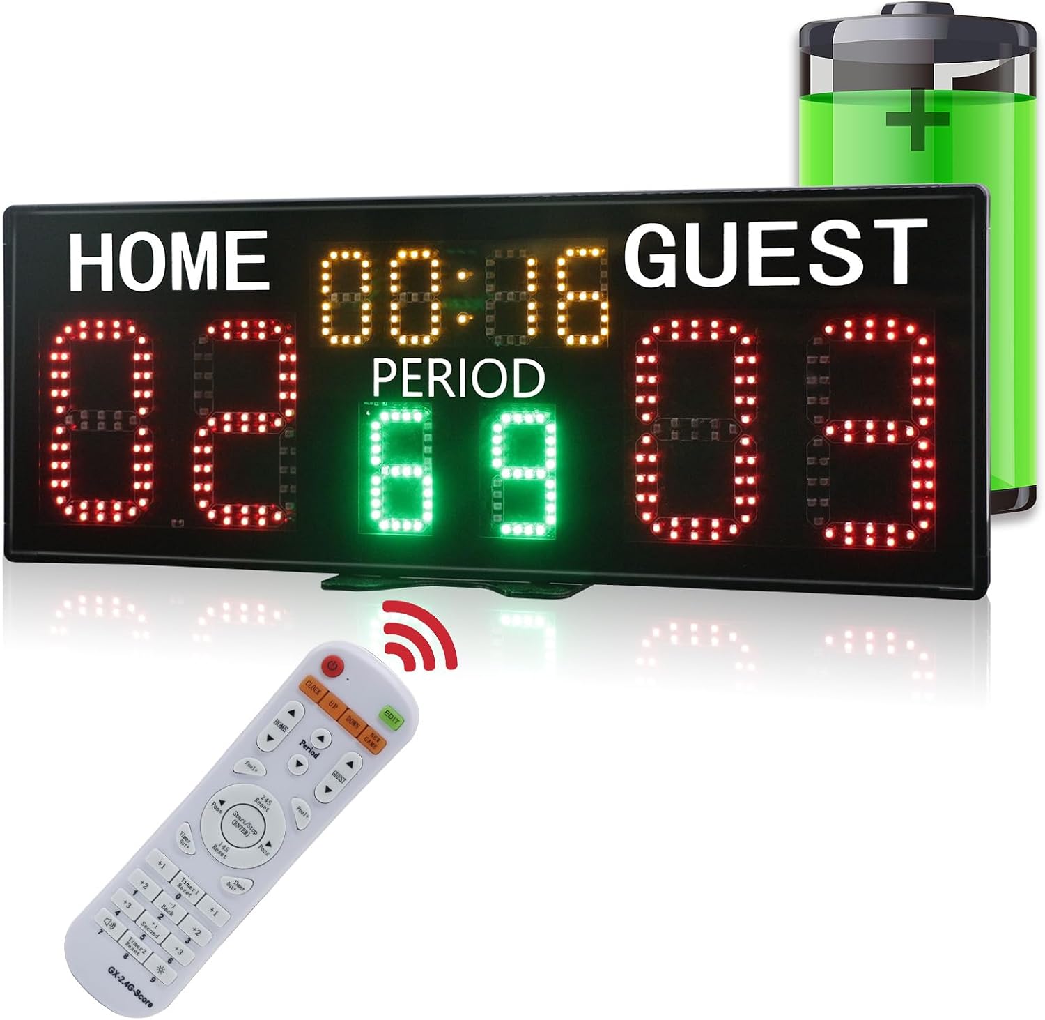 YZ LED Super Bright Electronic Scoreboard with Timer Clock, Battery Powered Digital Scoreboard with Remote, Tennis Score Keeper for Net,Basketball/Volleyball/Baseball/Cornhole Indoor Outdoor Buzzer