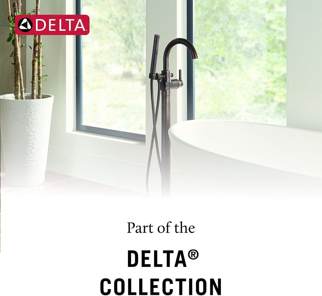Delta Faucet Trinsic Floor Mount Tub Filler - Freestanding Roman Tub Spout with Handheld Shower - Flexible Shower Hose - Double Check Valves - Venetian Bronze, T4759-RBFL (Rough Sold Separately)