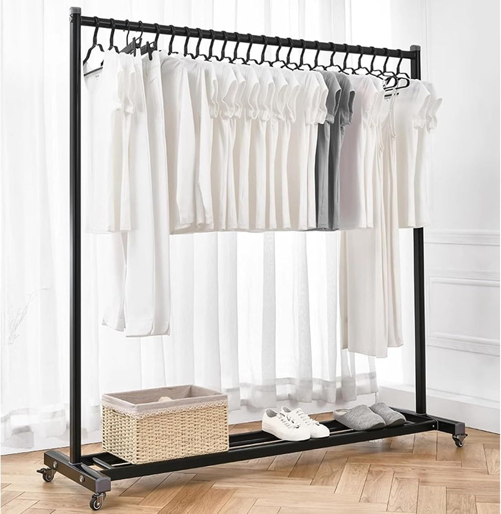 Heavy duty Garment rack Rolling Clothing Rack For Hanging Clothes, Space-Saving Clothes Rail On Wheels, Freestanding Clothes Organizer With Shelves, Aluminum Alloy Coat Rack (Black 120X45X156CM)