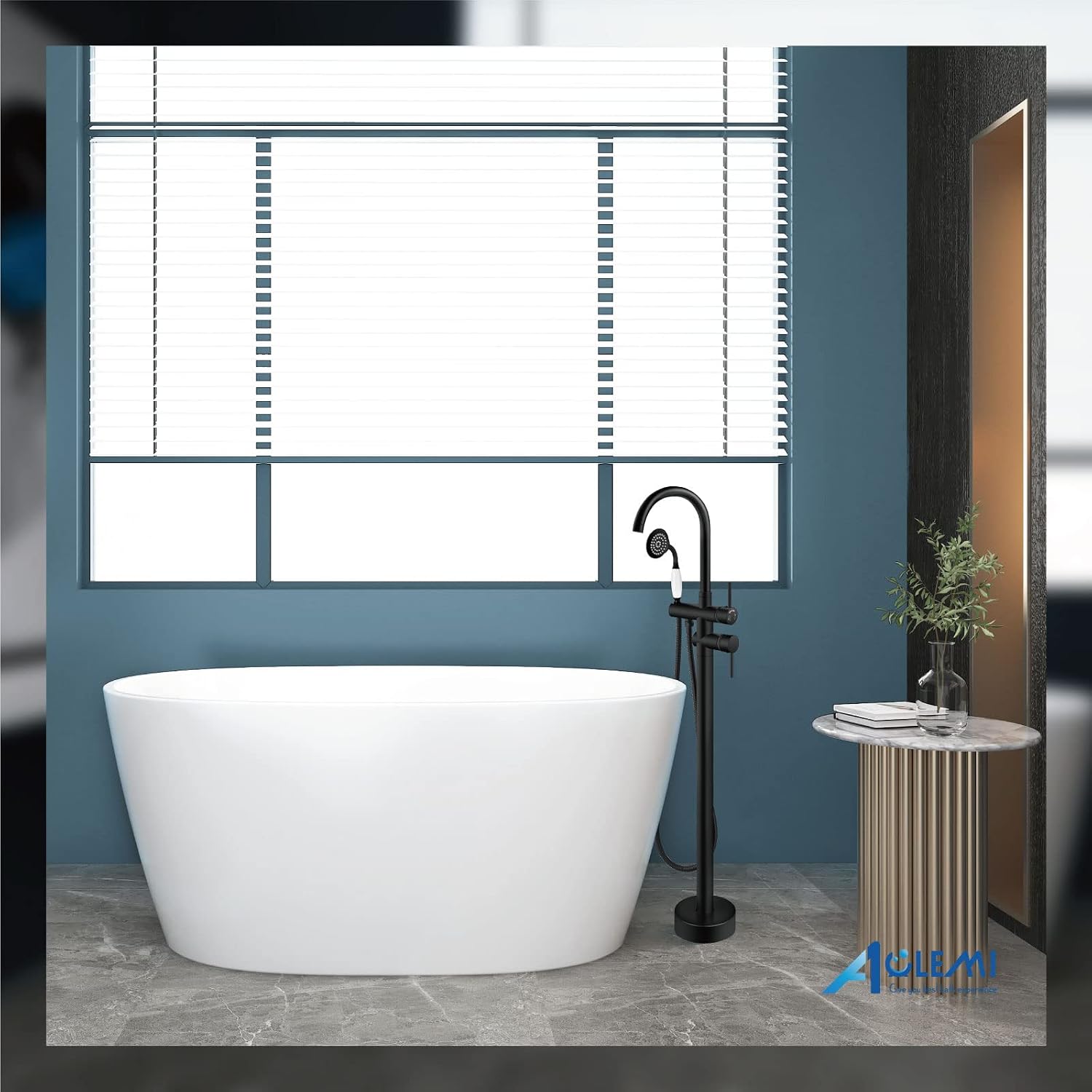 Aolemi Floor Mount Bathtub Faucet Freestanding Tub Filler Standing High Flow Shower Faucets with Ceramic Handheld Matte Black