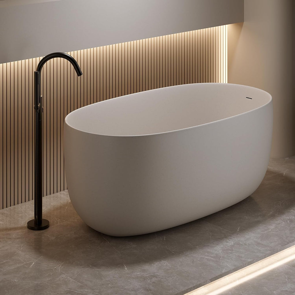 KEIKI 51'' Freestanding Bathtub, Resin Stone Soaking Bathtub, Solid Surface Modern Tubs with Overflow and Pop-up Drain, Beige